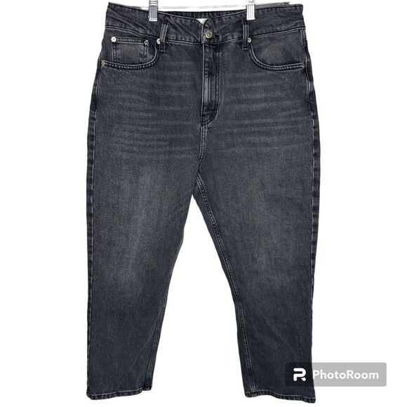 Topshop Mom Jeans Washed Black High Rise Straight Relaxed Denim Jeans Sz 34X30 - Picture 12 of 12